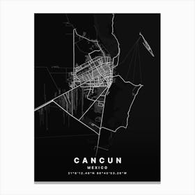 Cancun Mexico Black Map Canvas Print