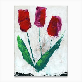 Three Tulips - floral flowers painting modern contemporary red green white vertical Canvas Print