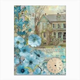 Light Blue Flowers Scrapbook Collage Cottage 1 Canvas Print
