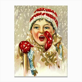 A Boy In A Snow, Vintage Holiday Poster Canvas Print