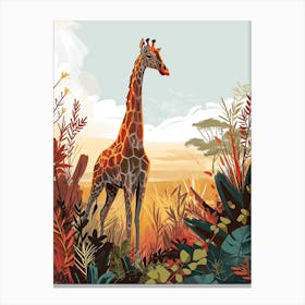 Giraffe In The Wild Colourful Illustration 1 Canvas Print