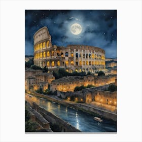 Rome's Ancient Marvel, Nightly Illuminated Canvas Print