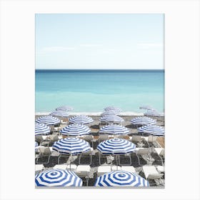 Blue Beach Umbrellas Canvas Print