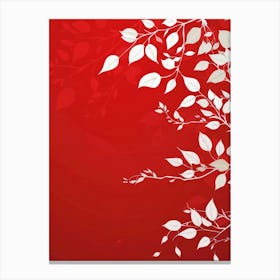 White Leaves On Red Background 5 Canvas Print