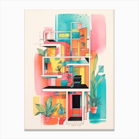 A House In Montreal, Abstract Risograph Style 3 Canvas Print