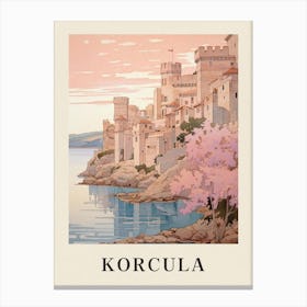 Korcula Croatia 1 Vintage Pink Travel Illustration Poster Canvas Print
