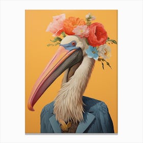Bird With A Flower Crown Brown Pelican 1 Canvas Print