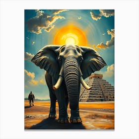 Elephant In Front Of Pyramid Canvas Print