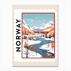 Retro Winter Stamp Poster Lofoten Islands Norway 1 Canvas Print