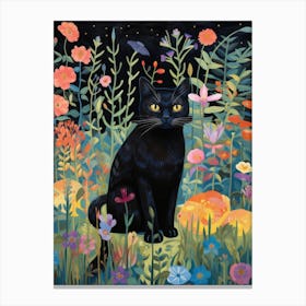 Black Cat In The Garden 1 Canvas Print