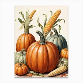 Holiday Illustration With Pumpkins, Corn, And Vegetables (31) Canvas Print