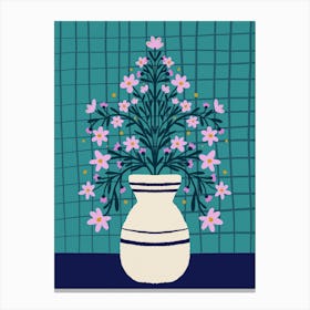 Flowers In A Vase Pink And Turquoise Stampe su tela