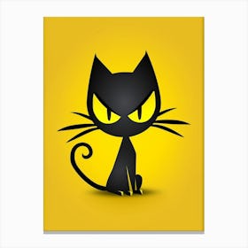 Black Cat On Yellow Background 1 Canvas Print