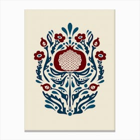 Pomegranate Folk Art Print Fruit Print Nordic Art Print Norwegian Wall Art Boho Wall Art Modern Nordic Print Hugge FolkArt Red and blue Canvas Print