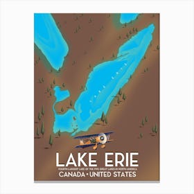 Lake Erie Canada United States travel map Canvas Print