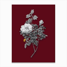 Vintage Ventenats Rose Black and White Gold Leaf Floral Art on Burgundy Red n.0680 Canvas Print