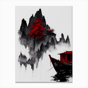 Chinese Ink Painting Landscape Sunset (15) Canvas Print