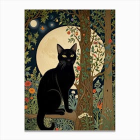 Black Cat In The Forest Style William Morris 6 Canvas Print