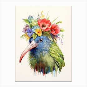 Bird With A Flower Crown Kiwi 6 Canvas Print