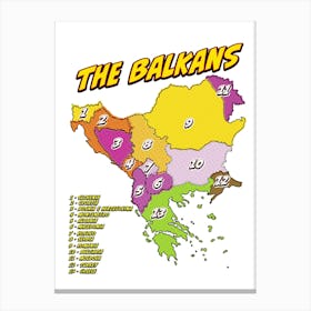 The Balkans Pop Art Map Canvas Print