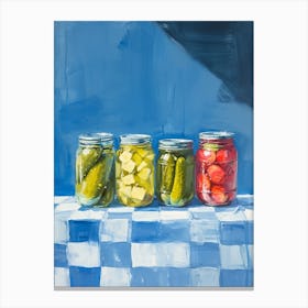 Pickles In Jars Blue Checkerboard 4 Canvas Print