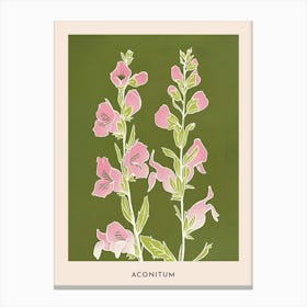 Pink & Green Aconitum 2 Flower Poster Canvas Print