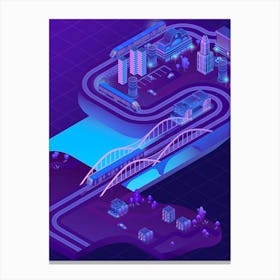 Isometric City - synthwave neon poster Canvas Print