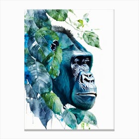 Gorilla Eating Leaves Gorillas Mosaic Watercolour 3 Canvas Print