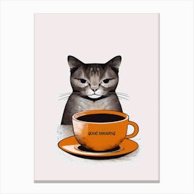 Good Meowing Cat and Coffee Canvas Print