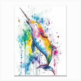Narwhal Colourful Watercolour 1 Canvas Print