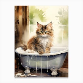 Norwegian Forest Cat In Bathtub Botanical Bathroom 6 Canvas Print