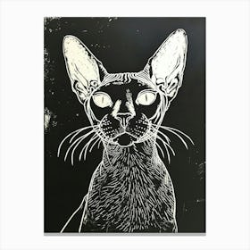 Cornish Rex Cat Linocut Blockprint 4 Canvas Print
