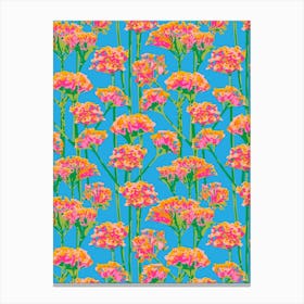 SUNSHINE-Y Abstract Floral Summer Bright Botanical in Fuchsia Pink Green Orange on Sky Blue Canvas Print