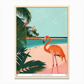 Greater Flamingo Pink Sand Beach Bahamas Tropical Illustration 3 Poster Canvas Print