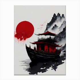 Chinese Ink Painting Landscape Sunset (27) Canvas Print