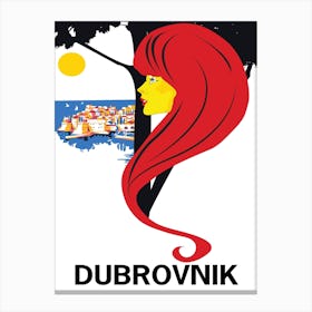 Dubrovnik, Croatia, Redhead Woman Looking at the Fortress Canvas Print