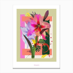 Amaryllis 1 Neon Flower Collage Poster Canvas Print