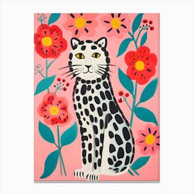 Leopard In Pink Flowers Canvas Print