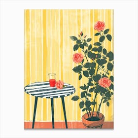 Roses Flowers On A Table   Contemporary Illustration 1 Canvas Print