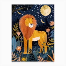 African Lion Night Hunt Illustration 2 Canvas Print