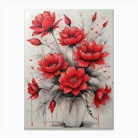 Red Flowers In A Vase 1 Canvas Print