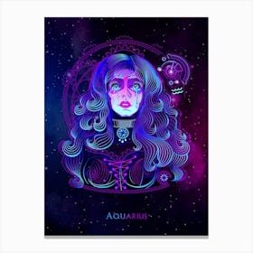 Aquarius — Zodiac neon signs Canvas Print