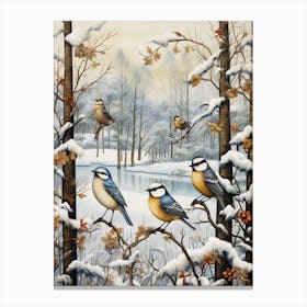 Birds Perching In A Tree Winter 4 Canvas Print