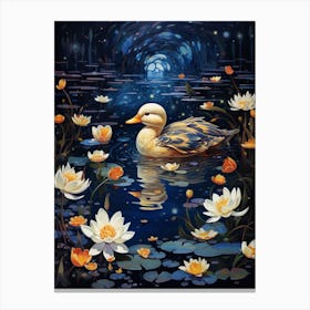 Floral Ornamental Ducklings At Night 4 Canvas Print