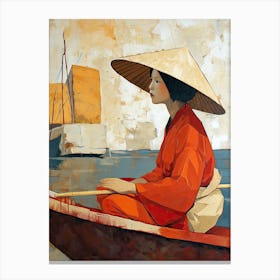 Asian Woman In Boat, Chine Canvas Print