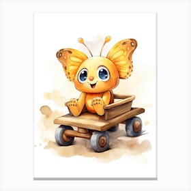 Baby Butterfly On Toy Car, Watercolour Nursery 1 Canvas Print