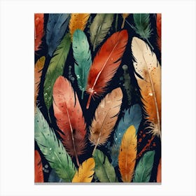 Watercolor Feathers Seamless Pattern Canvas Print