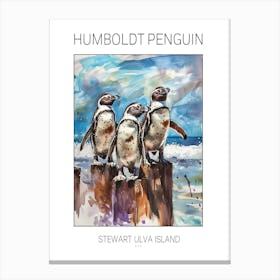 Humboldt Penguin Stewart Island Ulva Island Watercolour Painting 3 Poster Canvas Print