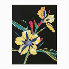 Neon Flowers On Black Evening Primrose 1 Canvas Print