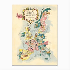 Vintage Map of Western Europe 1951 Canvas Print